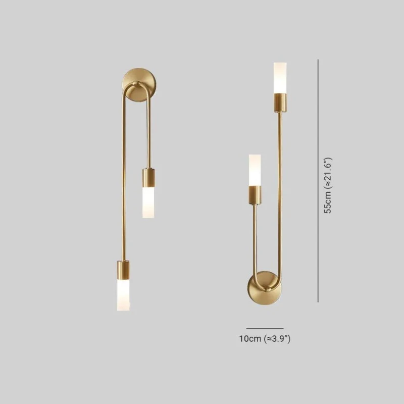 Wandlamp Goud met Dubbele Matte Glazen Cilinders 55cm Warm Wit Licht Verticaal Modern Design Woonkamer | Sansoti