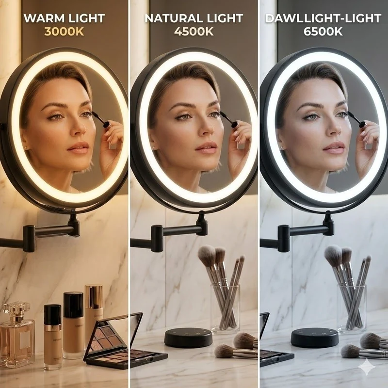 Oplaadbare LED Make-upspiegel Zwart 20cm Verstelbare Arm 360° Draaibaar Wandmontage Touch Bediening Badkamer | Sansoti