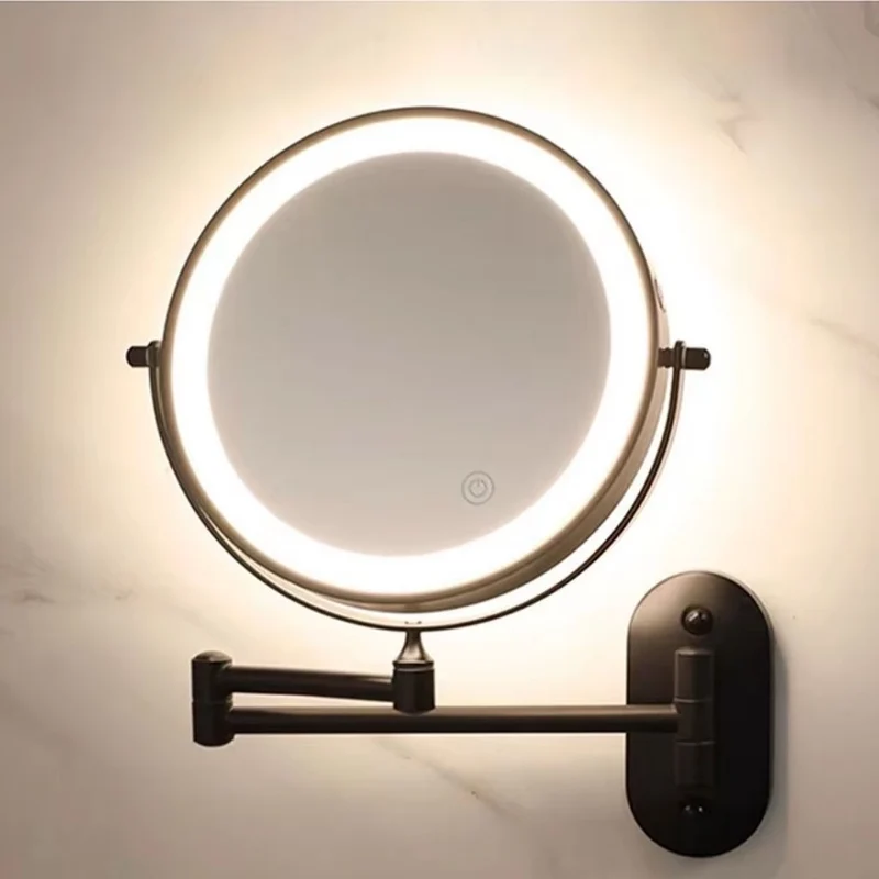 Oplaadbare LED Make-upspiegel Zwart 20cm Verstelbare Arm 360° Draaibaar Wandmontage Touch Bediening Badkamer | Sansoti