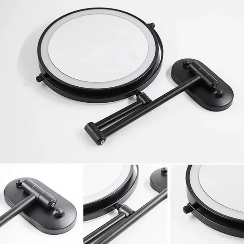 Oplaadbare LED Make-upspiegel Zwart 20cm Verstelbare Arm 360° Draaibaar Wandmontage Touch Bediening Badkamer | Sansoti