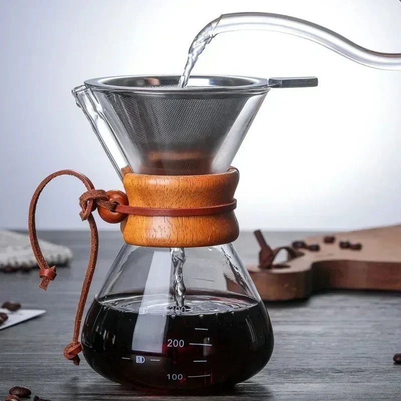 Glazen Koffiekan met Pour-Over Filter Set - Handgemaakte Koffie - Barista Kwaliteit - 400ml/600ml/800ml | Sansoti