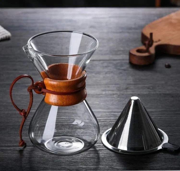 Glazen Koffiekan met Pour-Over Filter Set - Handgemaakte Koffie - Barista Kwaliteit - 400ml/600ml/800ml | Sansoti