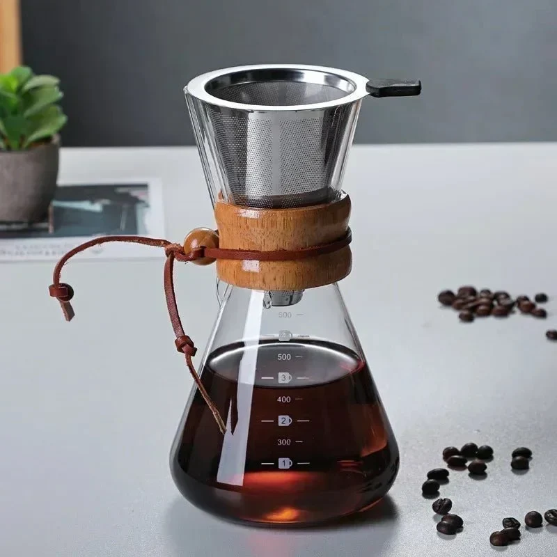 Glazen Koffiekan met Pour-Over Filter Set - Handgemaakte Koffie - Barista Kwaliteit - 400ml/600ml/800ml | Sansoti