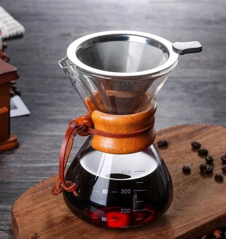 Glazen Koffiekan met Pour-Over Filter Set - Handgemaakte Koffie - Barista Kwaliteit - 400ml/600ml/800ml | Sansoti