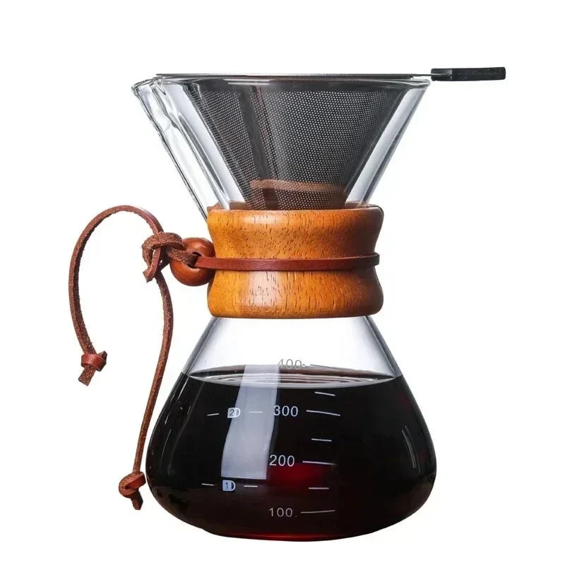 Glazen Koffiekan met Pour-Over Filter Set - Handgemaakte Koffie - Barista Kwaliteit - 400ml/600ml/800ml | Sansoti