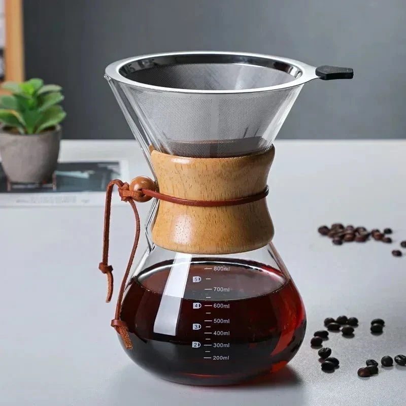 Glazen Koffiekan met Pour-Over Filter Set - Handgemaakte Koffie - Barista Kwaliteit - 400ml/600ml/800ml | Sansoti