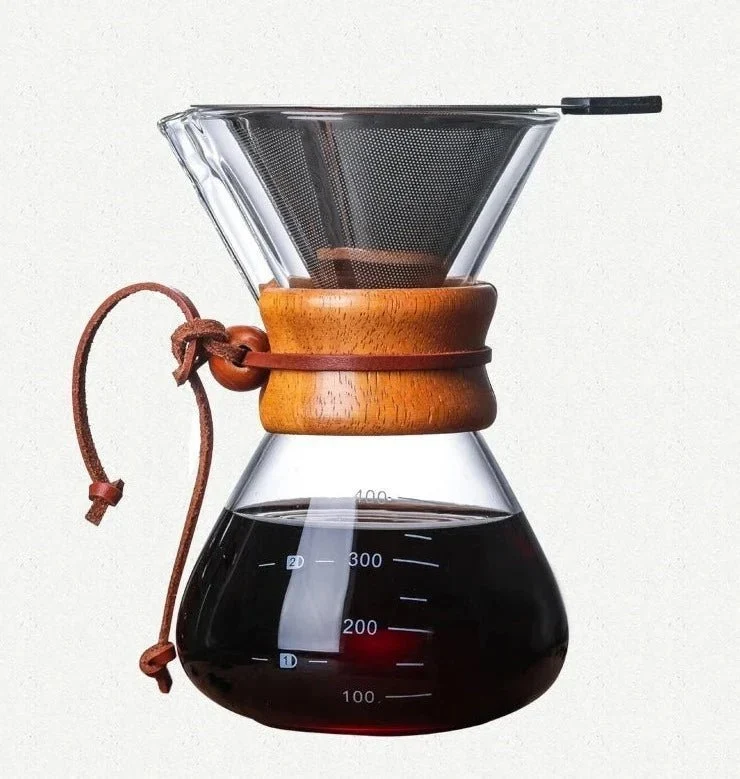 Glazen Koffiekan met Pour-Over Filter Set - Handgemaakte Koffie - Barista Kwaliteit - 400ml/600ml/800ml | Sansoti