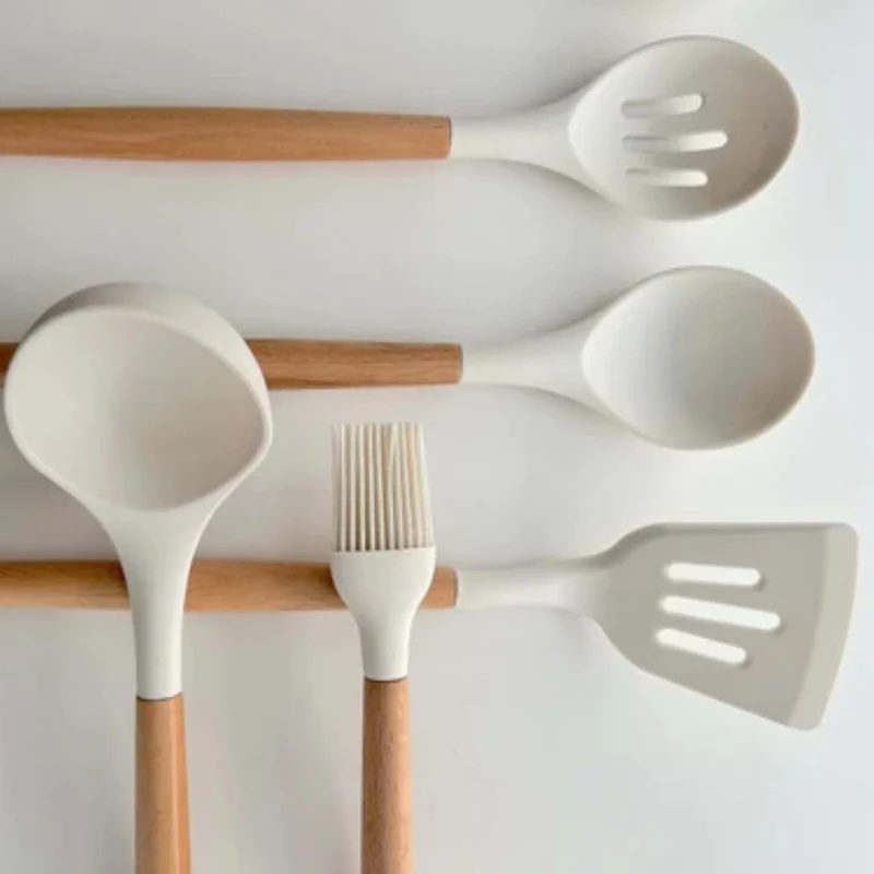 Siliconen Keukengerei Set 11-delig Houten Handvat Hittebestendig 230°C BPA-vrij Kooklepels Spatel Keuken | Sansoti