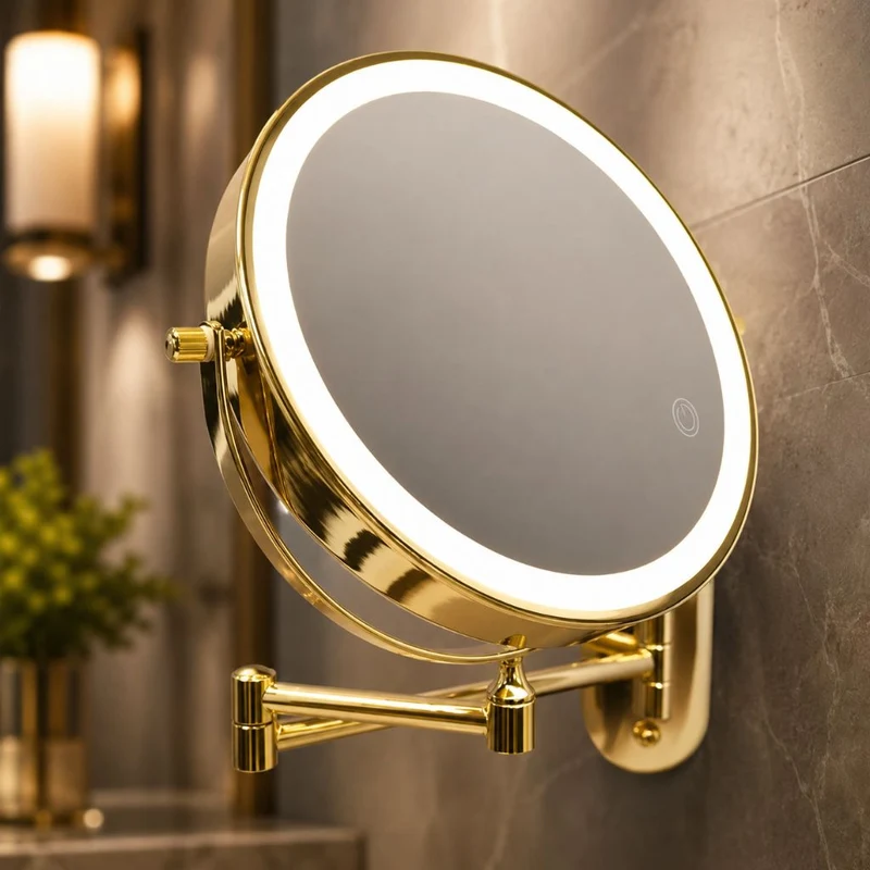 Vergrotende Wandspiegel Goud met LED Verlichting Oplaadbaar 360° Draaibaar voor Make-up Badkamer Scheerapparaat | Sansoti