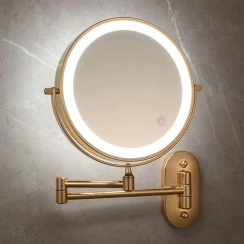 Vergrotende Wandspiegel Goud met LED Verlichting Oplaadbaar 360° Draaibaar voor Make-up Badkamer Scheerapparaat | Sansoti