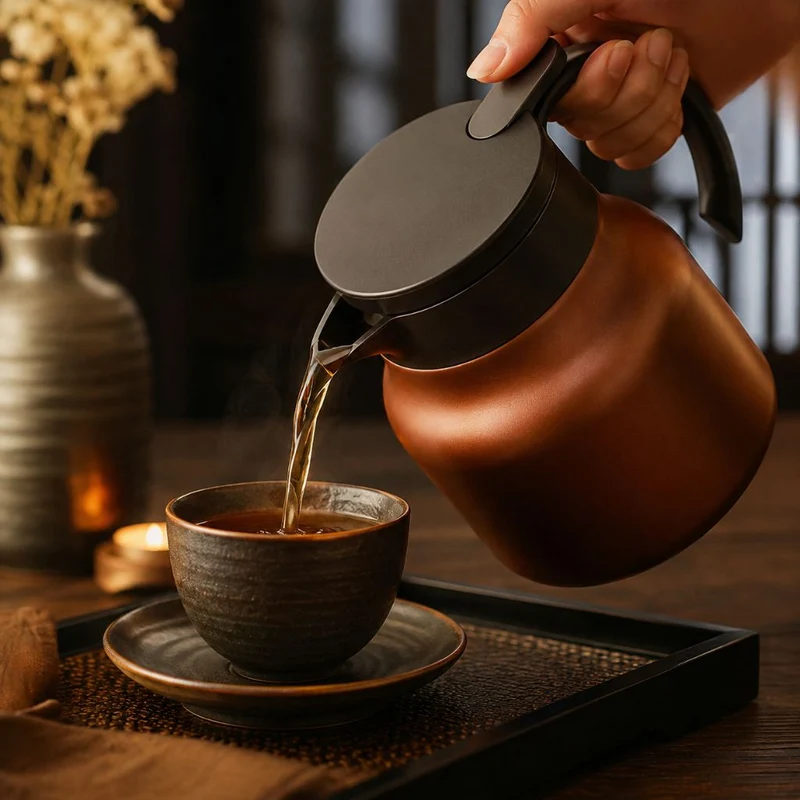 Thermoskan met Theezeef 800ml Dubbelwandig Rvs Keramiek Warmhoudkan Theekan Koffiekan Theepot Isoleerkan | Sansoti