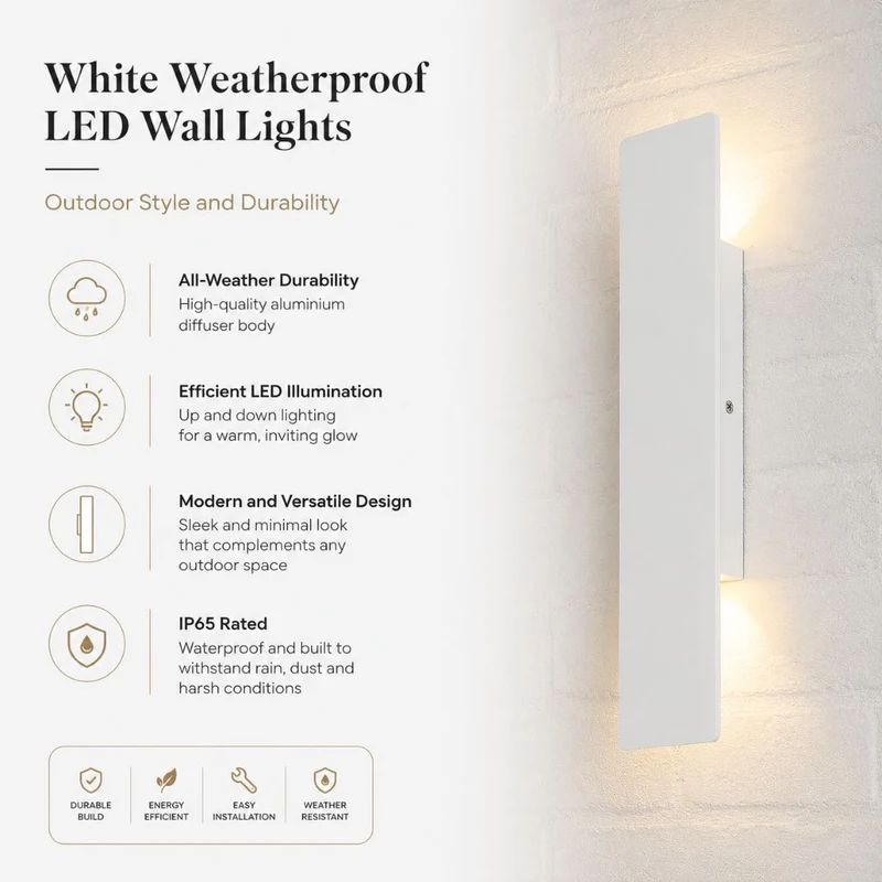 Weerbestendige Aluminium Wandlamp LED voor Buiten Wit 20.5-61cm IP65 Waterdicht Tuinverlichting Buitenlamp | Sansoti