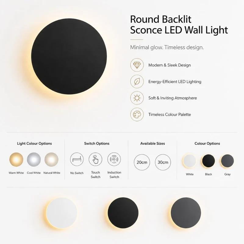 Ronde LED Wandlamp met Achtergrondverlichting Aluminium Acrylic Design Gang Slaapkamer Woonkamer Verlichting | Sansoti