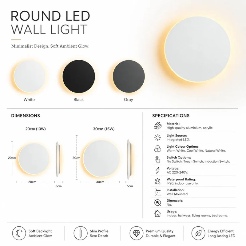 Ronde LED Wandlamp met Achtergrondverlichting Aluminium Acrylic Design Gang Slaapkamer Woonkamer Verlichting | Sansoti