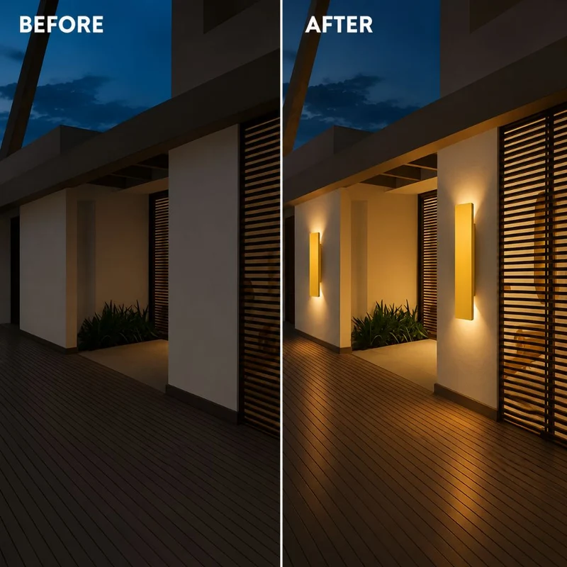 Aluminium Wandlamp Goudkleurig IP65 Waterdicht LED Buitenverlichting voor Tuin Balkon Terras 6W 18W 24W | Sansoti