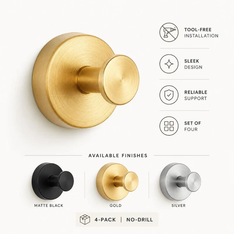 Zuignap Wandhaken Set 4 Stuks Zonder Boren Mat Zwart Goud Zilver Badkamer Keuken Handdoek Organizer Houder | Sansoti