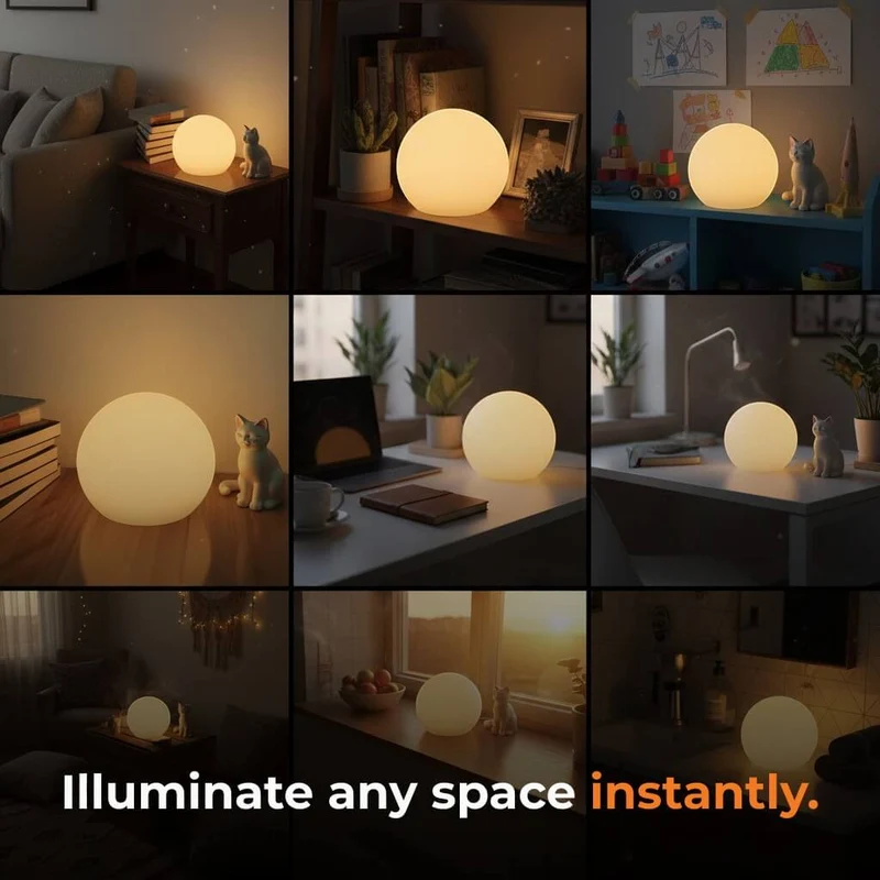 Draadloze LED Bollamp met Afstandsbediening 16 Kleuren Oplaadbaar USB Sfeerlamp Tafellamp Nachtlamp Sfeer | Sansoti