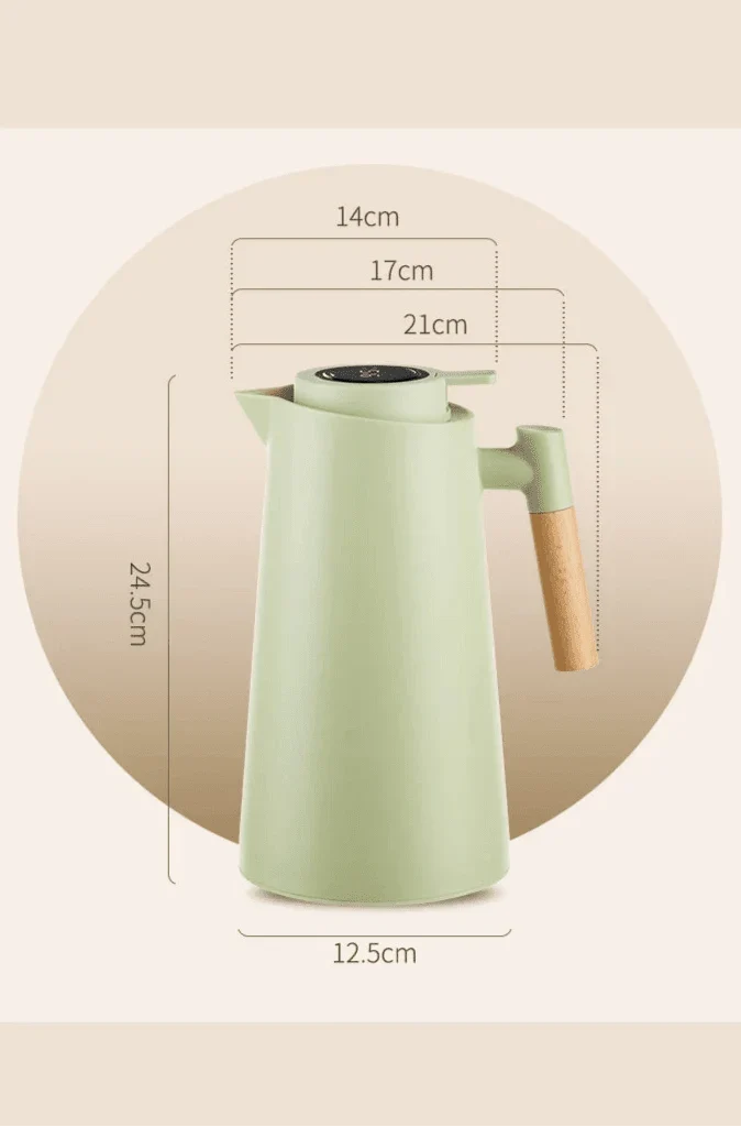 Thermoskan met Temperatuurweergave en Houten Handvat 1L Dubbelwandig Glas Koffiekan Theekan Isolerend Vacuum | Sansoti