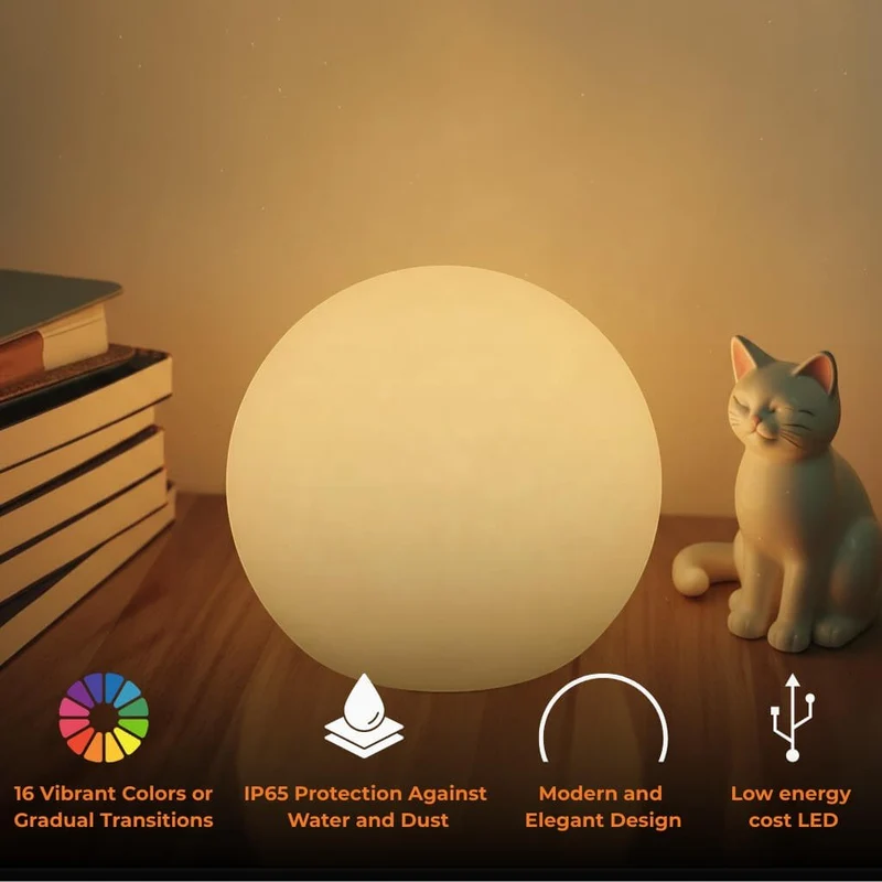 Draadloze LED Maanlamp Tafellamp 16 Kleuren Afstandsbediening IP65 Waterbestendig Sfeerverlichting Binnen Buiten | Sansoti
