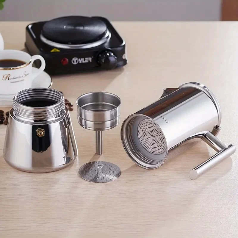 Roestvrijstalen Espresso Koffiemaker 200ml-500ml Inductie Gas Elektrisch Moka Pot Italiaans Koffie Percolator | Sansoti