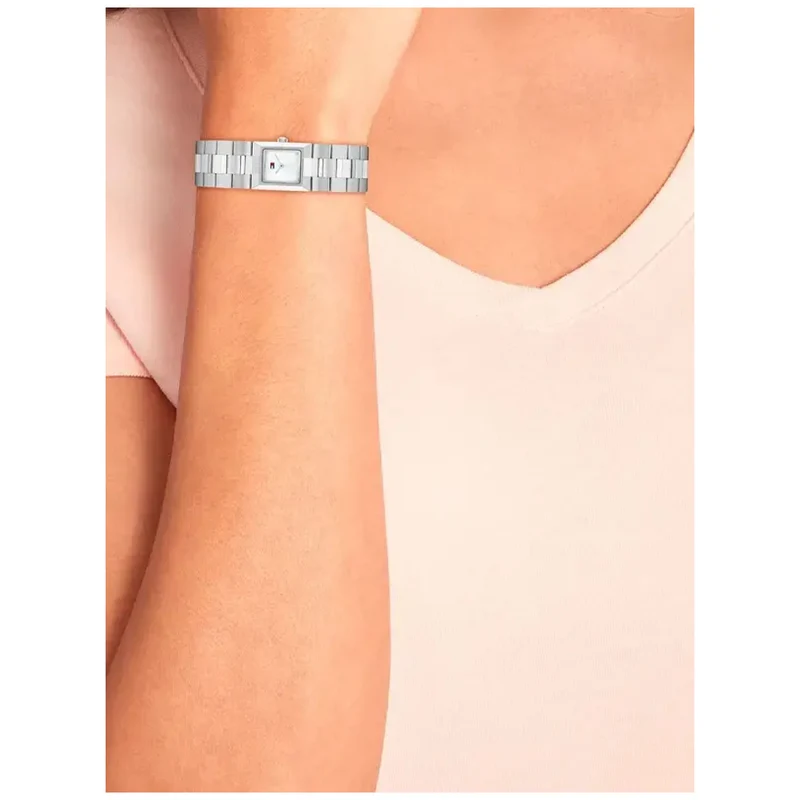 Tommy Hilfiger TH1782786 Damen Armbanduhr Silber • Eckiges Gehäuse mit Mineralglas • Edelstahlarmband