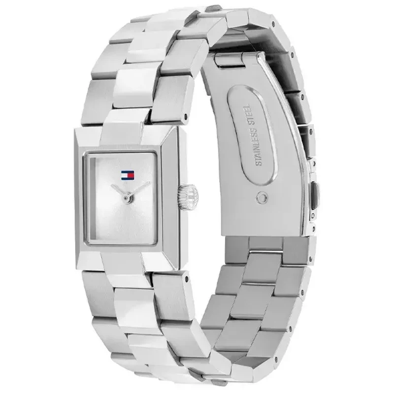 Tommy Hilfiger TH1782786 Damen Armbanduhr Silber • Eckiges Gehäuse mit Mineralglas • Edelstahlarmband