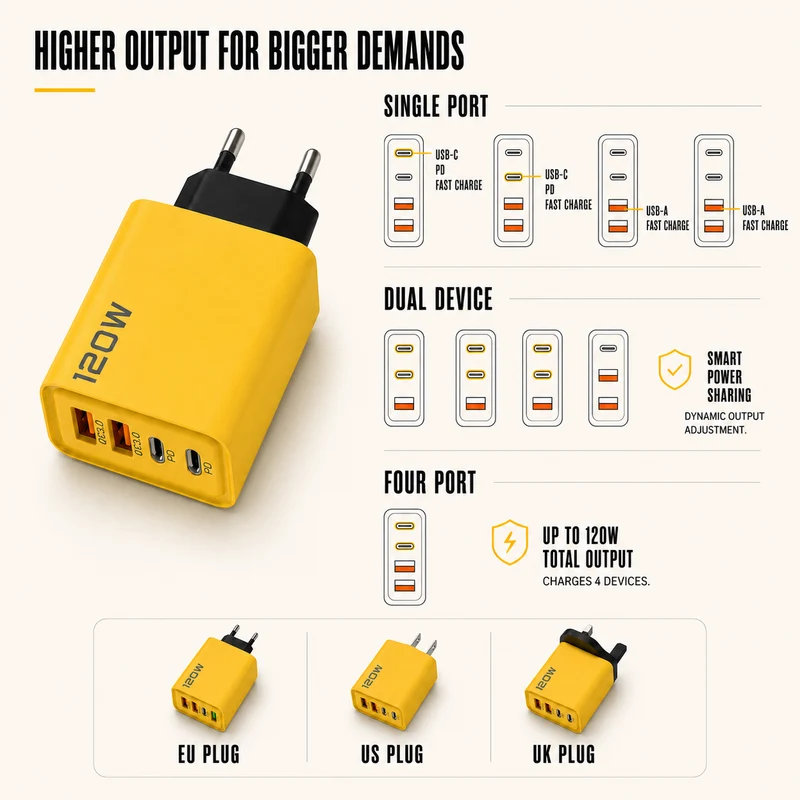 Compacte Wandlader met 6 Poorten USB-C USB-A Snelladen voor Telefoon Tablet Laptop Reisadapter GaN Thuiskantoor | Sansoti