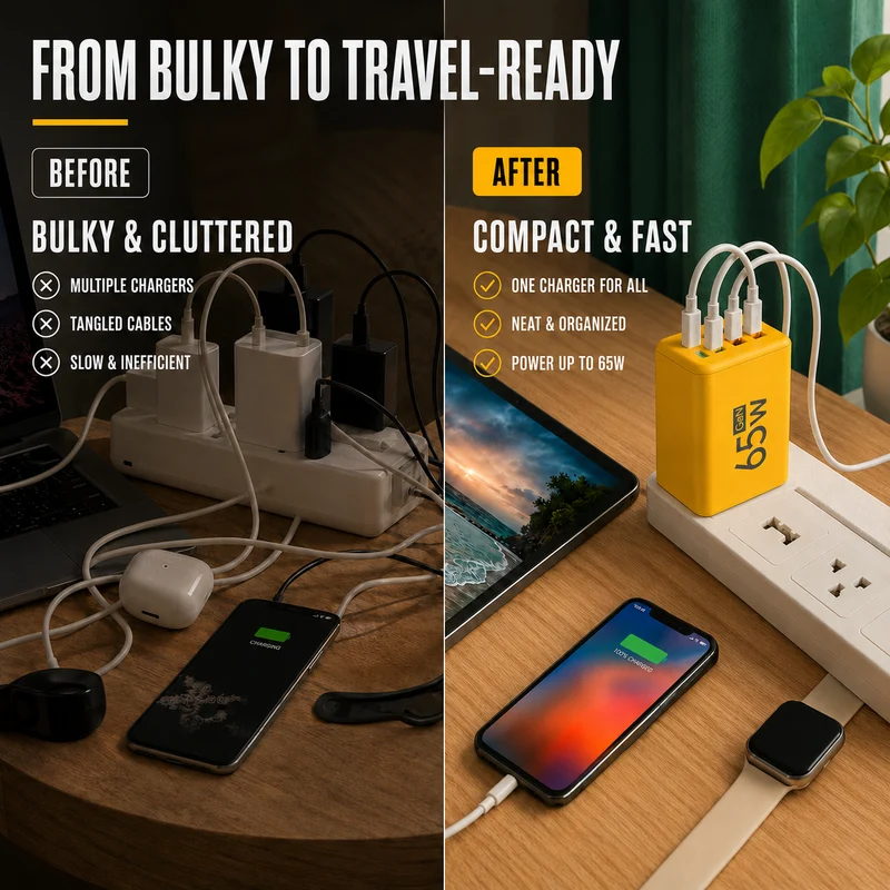 Compacte Wandlader met 6 Poorten USB-C USB-A Snelladen voor Telefoon Tablet Laptop Reisadapter GaN Thuiskantoor | Sansoti