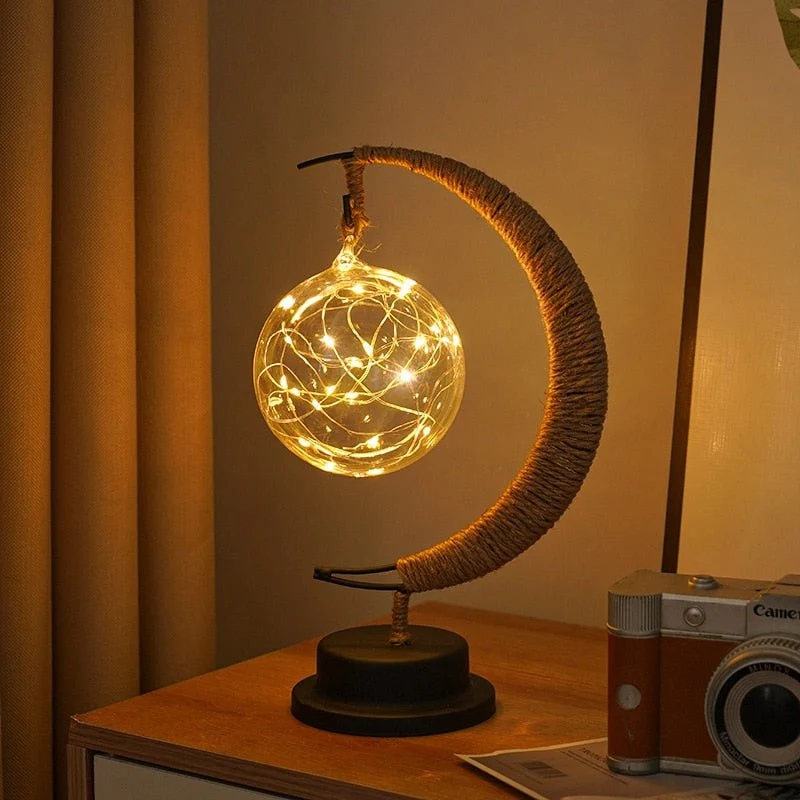 Maanlamp met Natuurlijke Maankraters – Decoratieve Tafellamp met Warm Sfeerlicht in Goud Blauw Paars | Sansoti