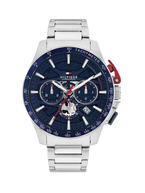 Tommy Hilfiger 1792198 Herrenuhr Silber • Texturiertes Zifferblatt mit Datum • 5 BAR Wasserdicht