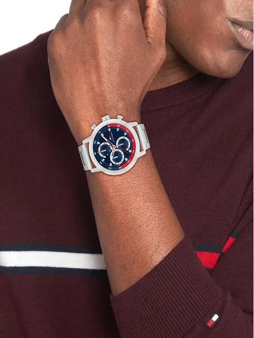 Tommy Hilfiger TH85 1792186 Herren Armbanduhr Silber • Chronograph mit Datumsanzeige • 5 BAR Wasserdicht