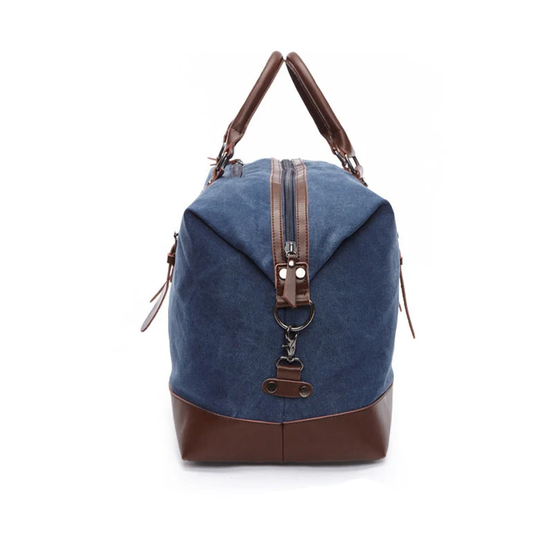 Vintage Weekendtas Leer Canvas Blauw Waterdicht Duurzaam Retro Reistas Sporttas voor Reizen Werk Gym | Sansoti