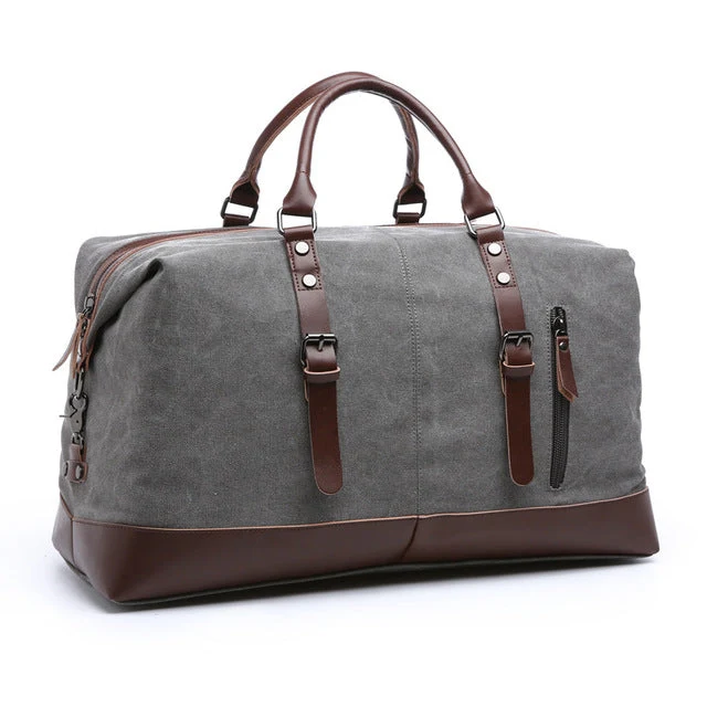 Vintage Weekendtas Leer & Canvas Grijs Waterdicht Reisgenoten Handbagage voor Korte Trips & Weekendjes Weg | Sansoti