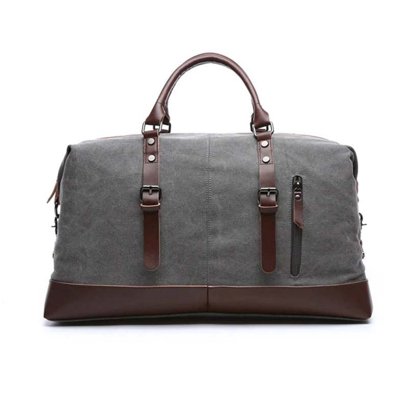 Vintage Weekendtas Leer & Canvas Grijs Waterdicht Reisgenoten Handbagage voor Korte Trips & Weekendjes Weg | Sansoti