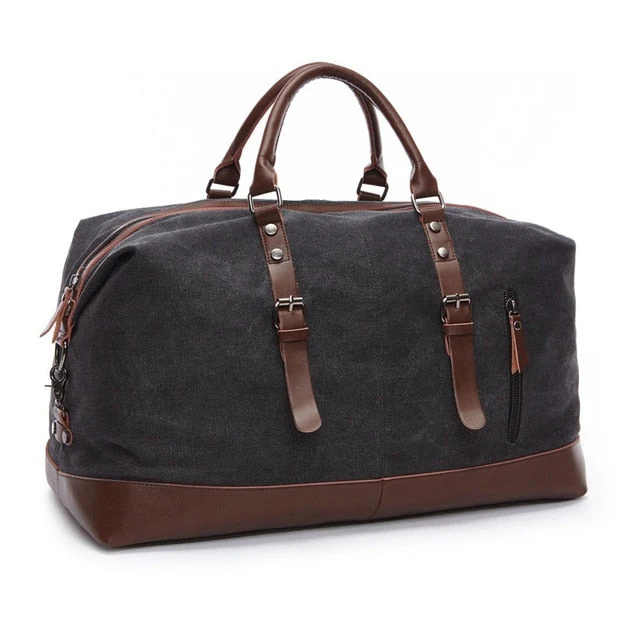 Vintage Weekendtas Leer Canvas Zwart – Waterdichte Reistas met Schouderband voor Citytrips Werk en Sporten | Sansoti