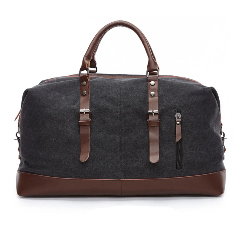 Vintage Weekendtas Leer Canvas Zwart – Waterdichte Reistas met Schouderband voor Citytrips Werk en Sporten | Sansoti