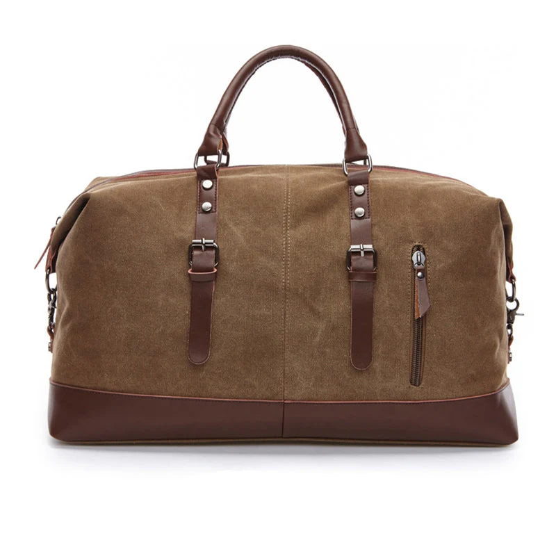 Vintage Weekendtas Leer Canvas Waterafstotend Reistas Cognac Bruin Handbagage Duffelbag Sporttas Schoudertas | Sansoti