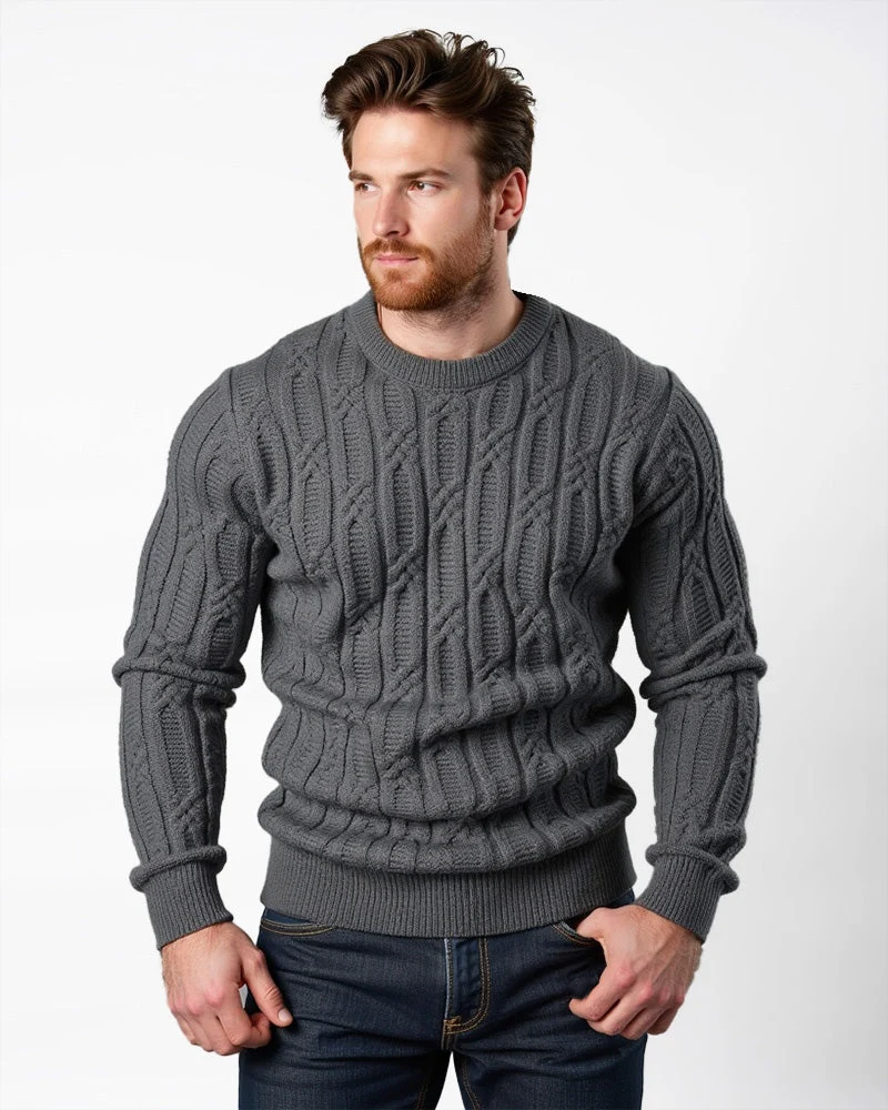 Gebreide Heren Trui met Kabelmotief Ronde Hals Geribd Boordwerk Casual Winterkleding Gestructureerd Warm | Sansoti