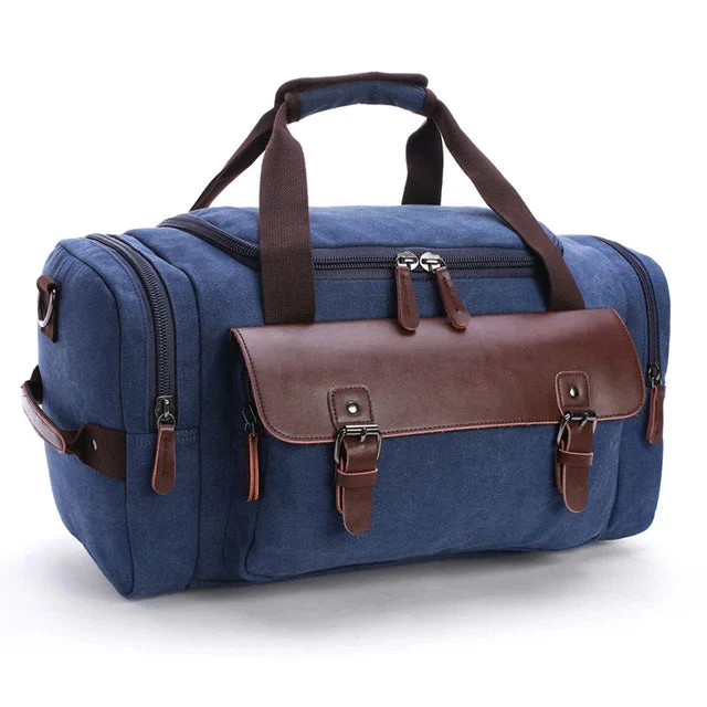 Ruime Reistas van Leer en Canvas - Waterdicht - Blauw - Duurzaam voor Werk en Weekendtrips - Stijlvol | Sansoti