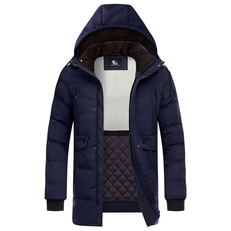 Gewatteerde Winterparka Heren Waterafstotend Afneembare Capuchon Donsblauw Zwart Warme Outdoor Winterjas | Sansoti