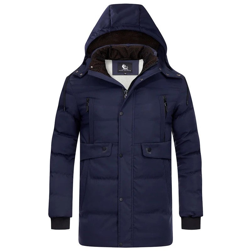 Gewatteerde Winterparka Heren Waterafstotend Afneembare Capuchon Donsblauw Zwart Warme Outdoor Winterjas | Sansoti