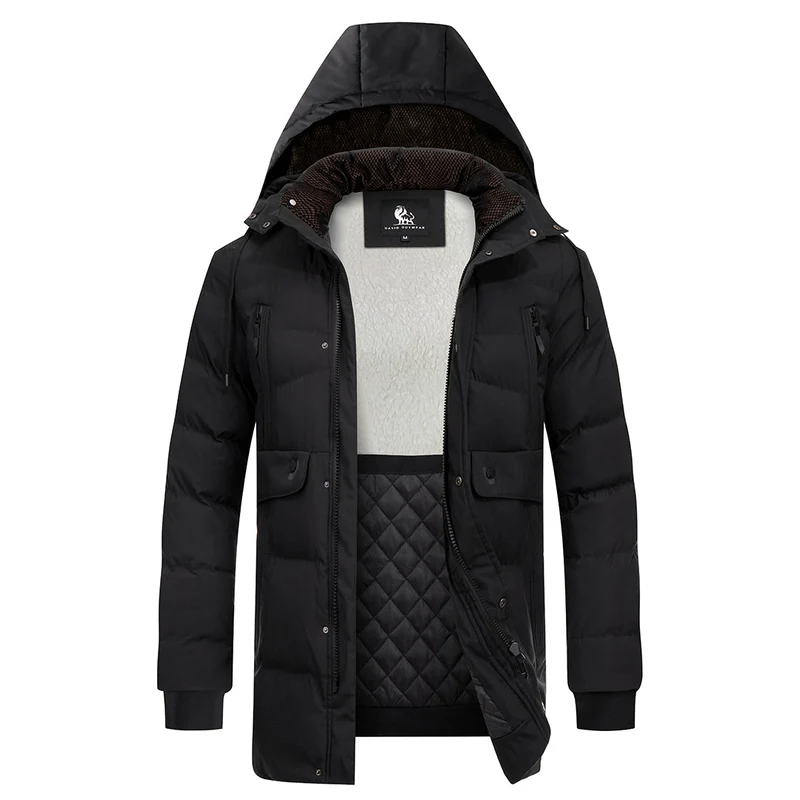 Gewatteerde Winterparka Heren Waterafstotend Afneembare Capuchon Donsblauw Zwart Warme Outdoor Winterjas | Sansoti