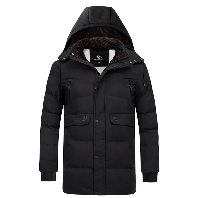 Gewatteerde Winterparka Heren Waterafstotend Afneembare Capuchon Donsblauw Zwart Warme Outdoor Winterjas | Sansoti