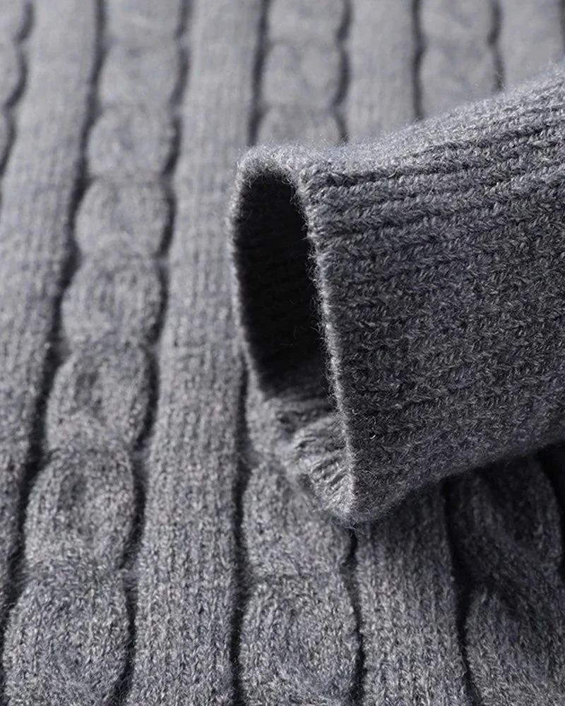 Halflange Rits Trui Kabelbreisel Geribbelde Kraag Gestructureerde Mouwen Verfijnde Stijl Warmte Comfort | Sansoti