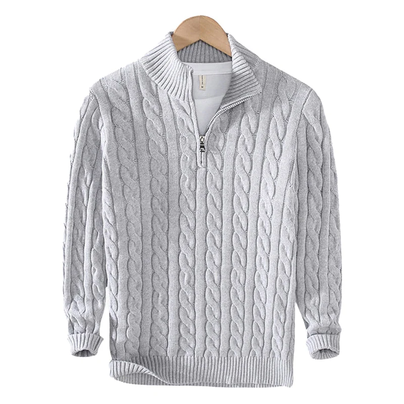 Gebreide Trui met Halve Rits Kabelpatroon Geribbelde Kraag Warme Winterkleding Dames Heren Casual Comfortabel | Sansoti
