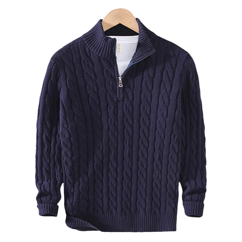 Gebreide Trui met Halve Rits Kabelpatroon Geribbelde Kraag Warme Winterkleding Dames Heren Casual Comfortabel | Sansoti