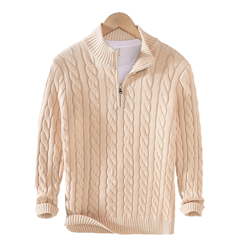 Gebreide Trui met Halve Rits Kabelpatroon Geribbelde Kraag Warme Winterkleding Dames Heren Casual Comfortabel | Sansoti