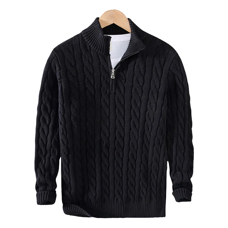 Gebreide Trui met Halve Rits Kabelpatroon Geribbelde Kraag Warme Winterkleding Dames Heren Casual Comfortabel | Sansoti