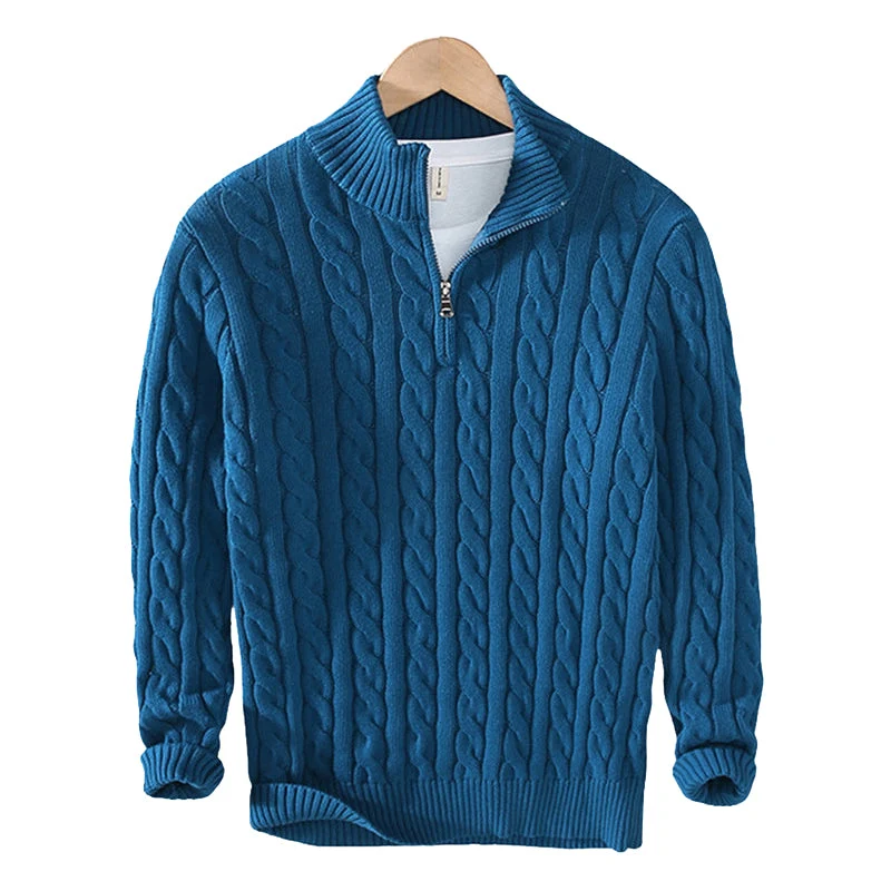 Gebreide Trui met Halve Rits Kabelpatroon Geribbelde Kraag Warme Winterkleding Dames Heren Casual Comfortabel | Sansoti