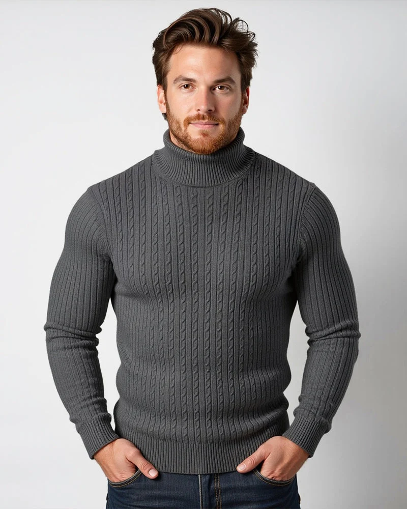 Coltrui met Kabelpatroon – Geribbelde Col – Tijdloze Elegantie – Gestructureerde Mouwen – Dames Trui | Sansoti